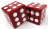 Two, red loaded dice, every face showing six pips, 3d rendering isolated on white background