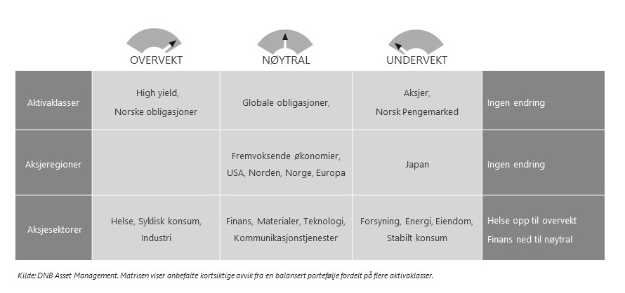 Matrise som viser fordeling mellom aksjer og renter for mai 2020