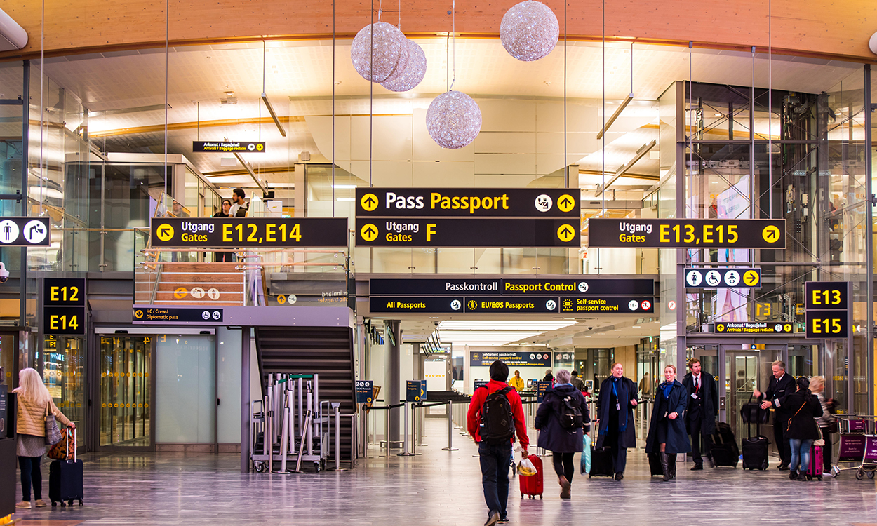Interiors of International terminal of Oslo Gardermoen Airport  (OSL). the second-busiest airport in Scandinavia.