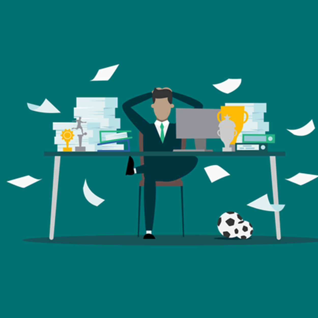 DNB Regnskap illustrasjon med masse papir på pulten